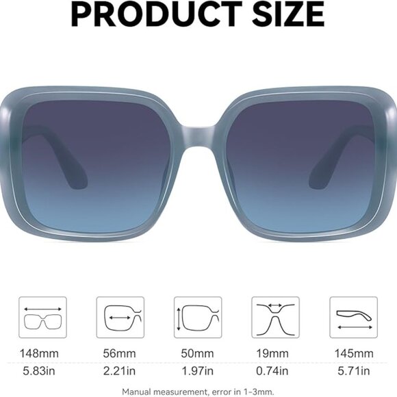 Oversized Square Polarized Sunglasses for Women Retro Luxury Shades - Picture 4 of 6